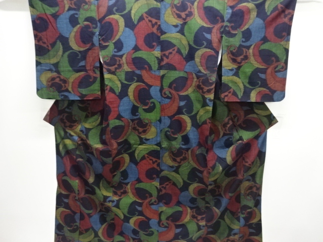 JAPANESE KIMONO / ANTIQUE HITOE KIMONO / SILK / YUKI TSUMUGI / WOVEN ABSTRACT